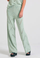 Pantaloni tricotați pentru femei cu model jacquard - Verde salvie
