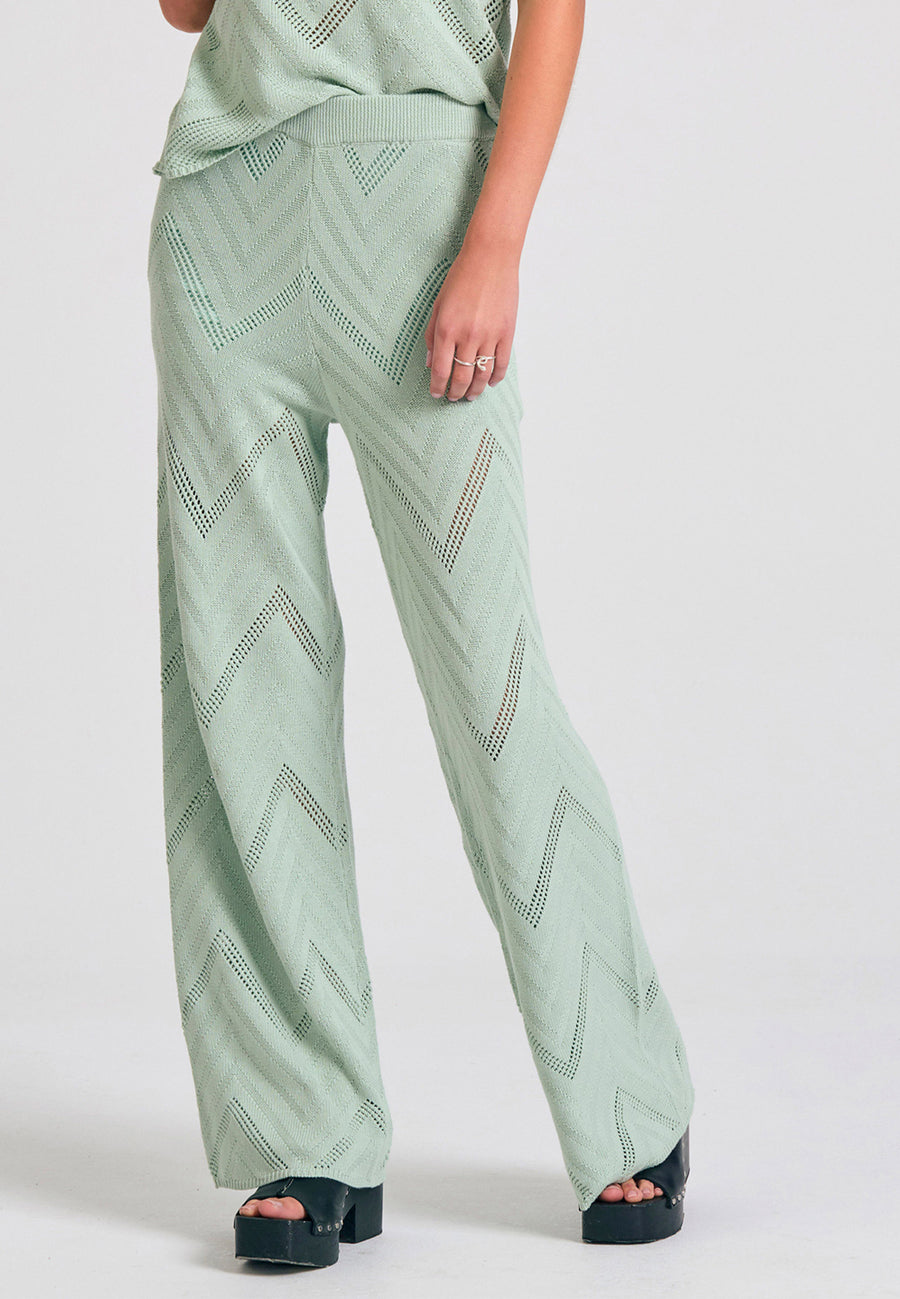 Pantaloni tricotați pentru femei cu model jacquard - Verde salvie