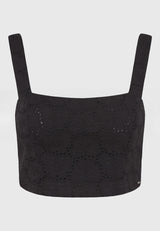 Embroidery cropped top with pattern - Black