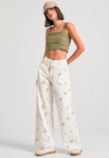 Embroidery cropped top with pattern - Oregano
