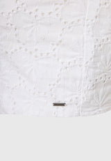 Top scurt cu broderie și model - Alb
