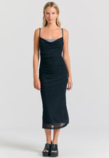 Rochie midi drapată cu tul - Negru