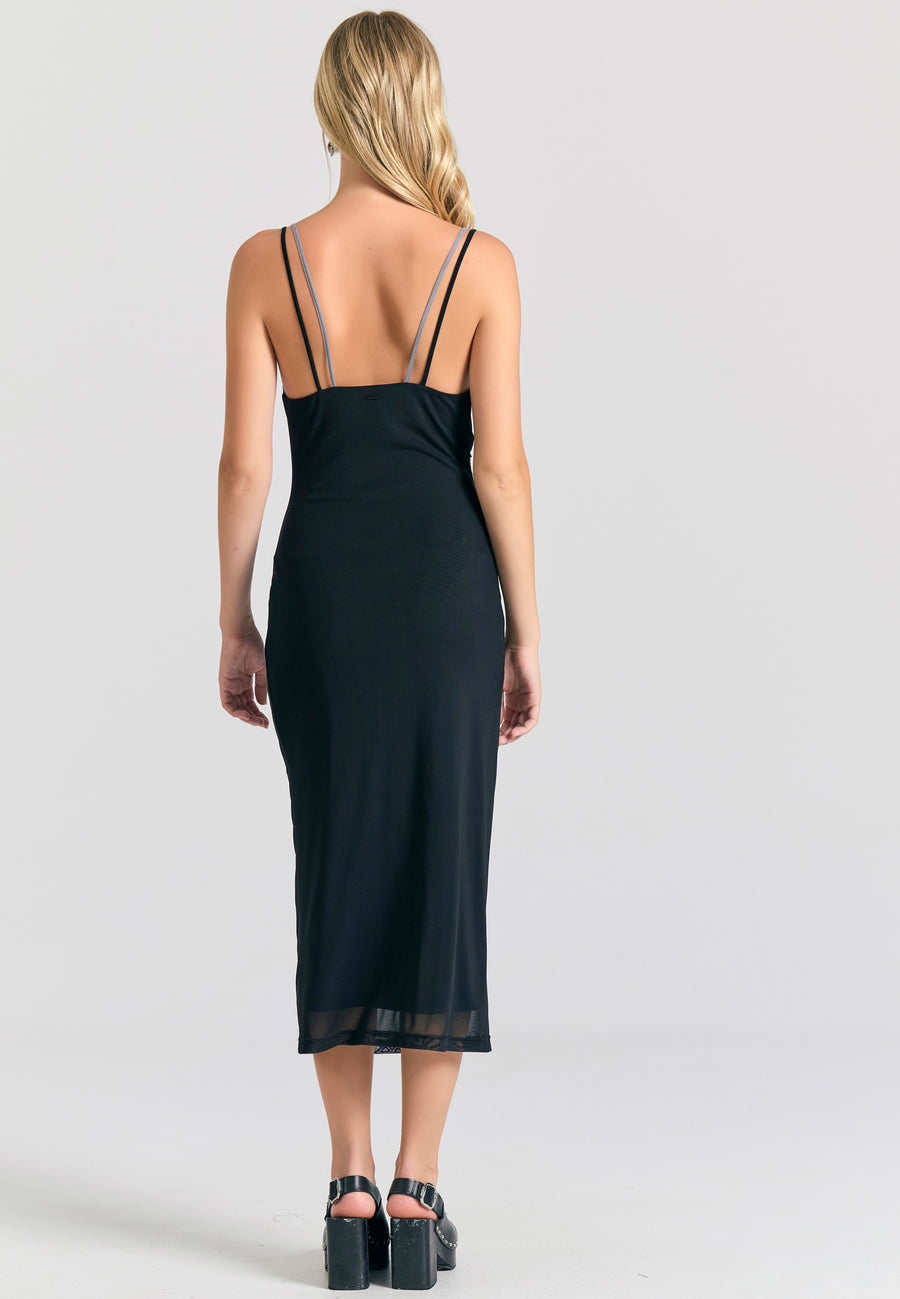 Rochie midi drapată cu tul - Negru