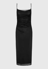Rochie midi drapată cu tul - Negru