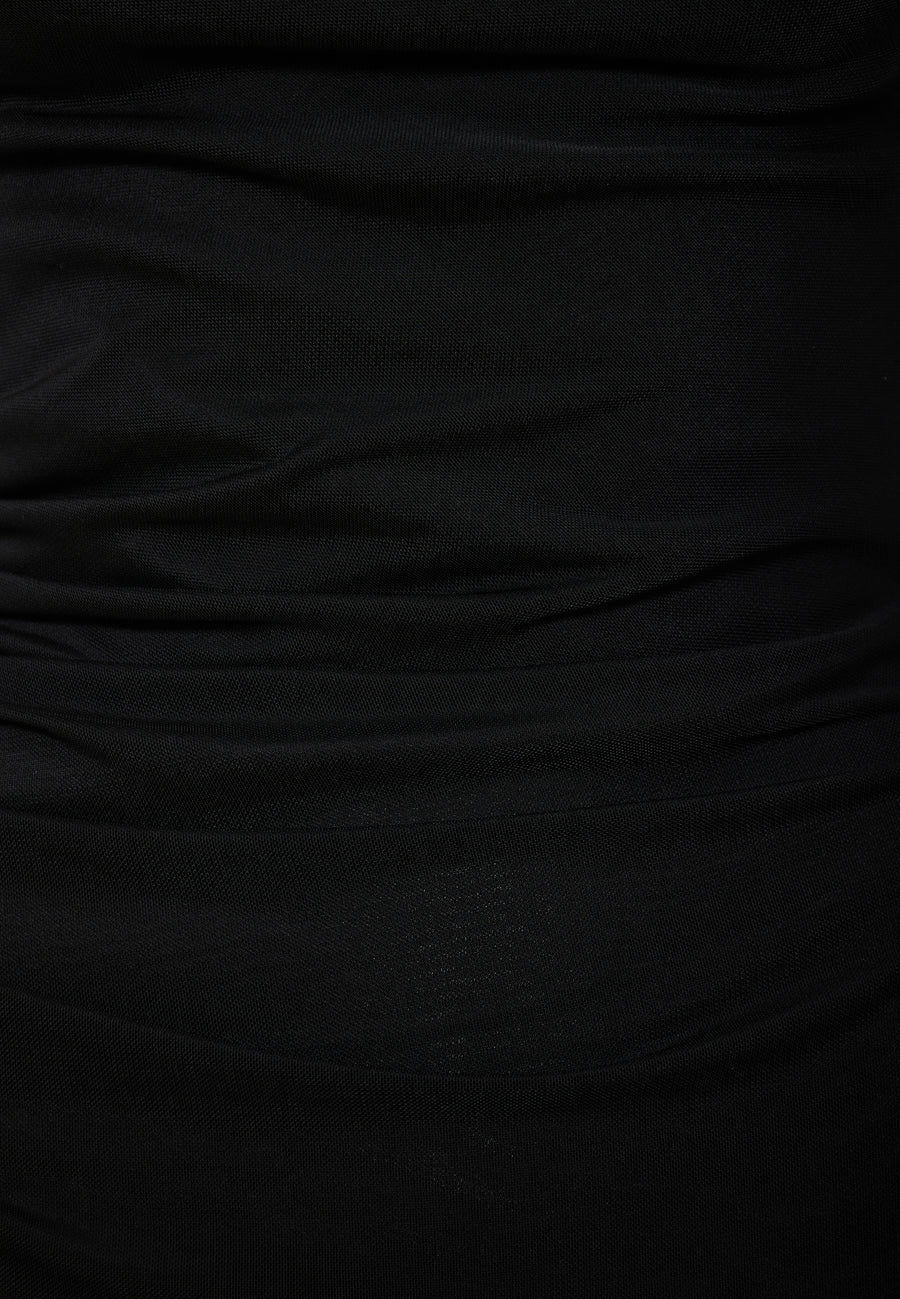 Rochie midi drapată cu tul - Negru