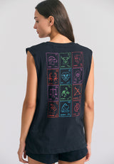 Tricou de damă cu imprimeu zodiacal pe spate - Negru