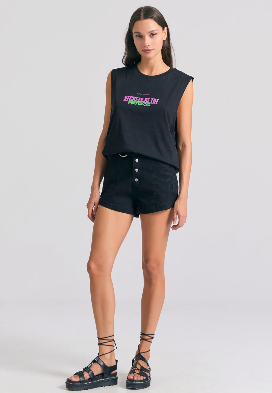 Tricou de damă cu imprimeu zodiacal pe spate - Negru