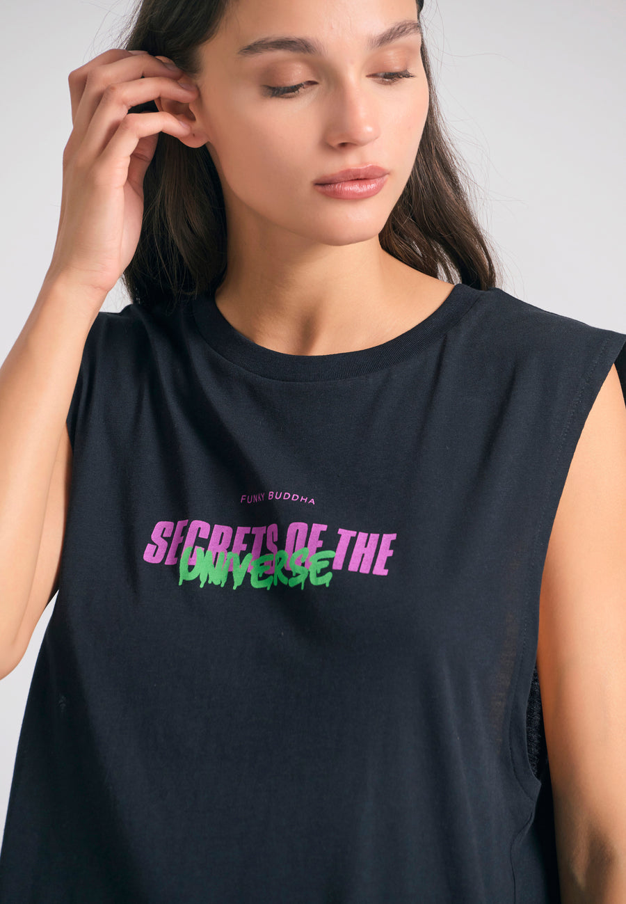 Tricou de damă cu imprimeu zodiacal pe spate - Negru
