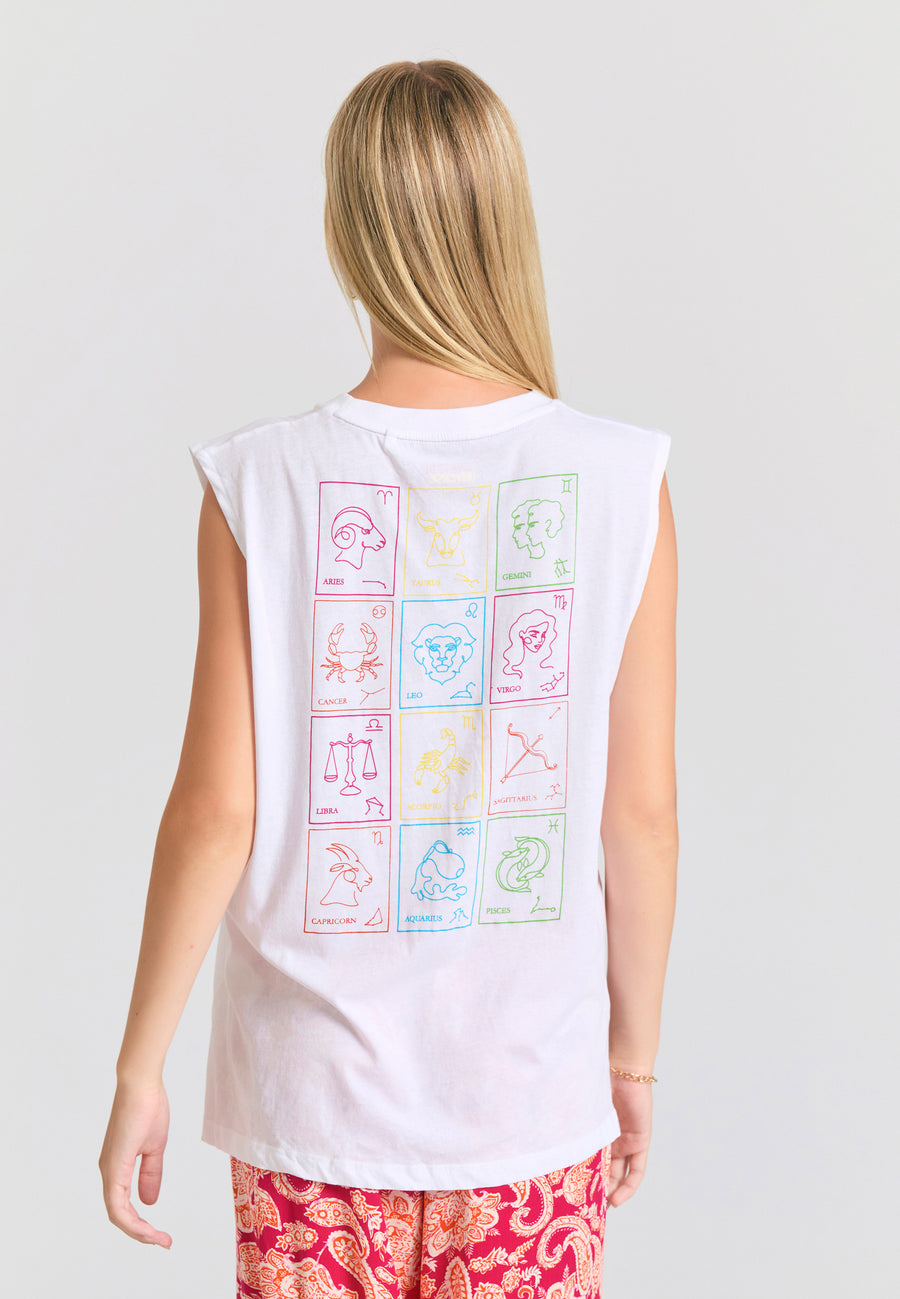 Tricou de damă cu imprimeu zodiacal pe spate - Alb