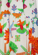 Rochie midi cu imprimeu exotic și volane - Multicoloră