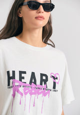 Tricou de damă cu croială lejeră și imprimeu artistic cu text - Mist