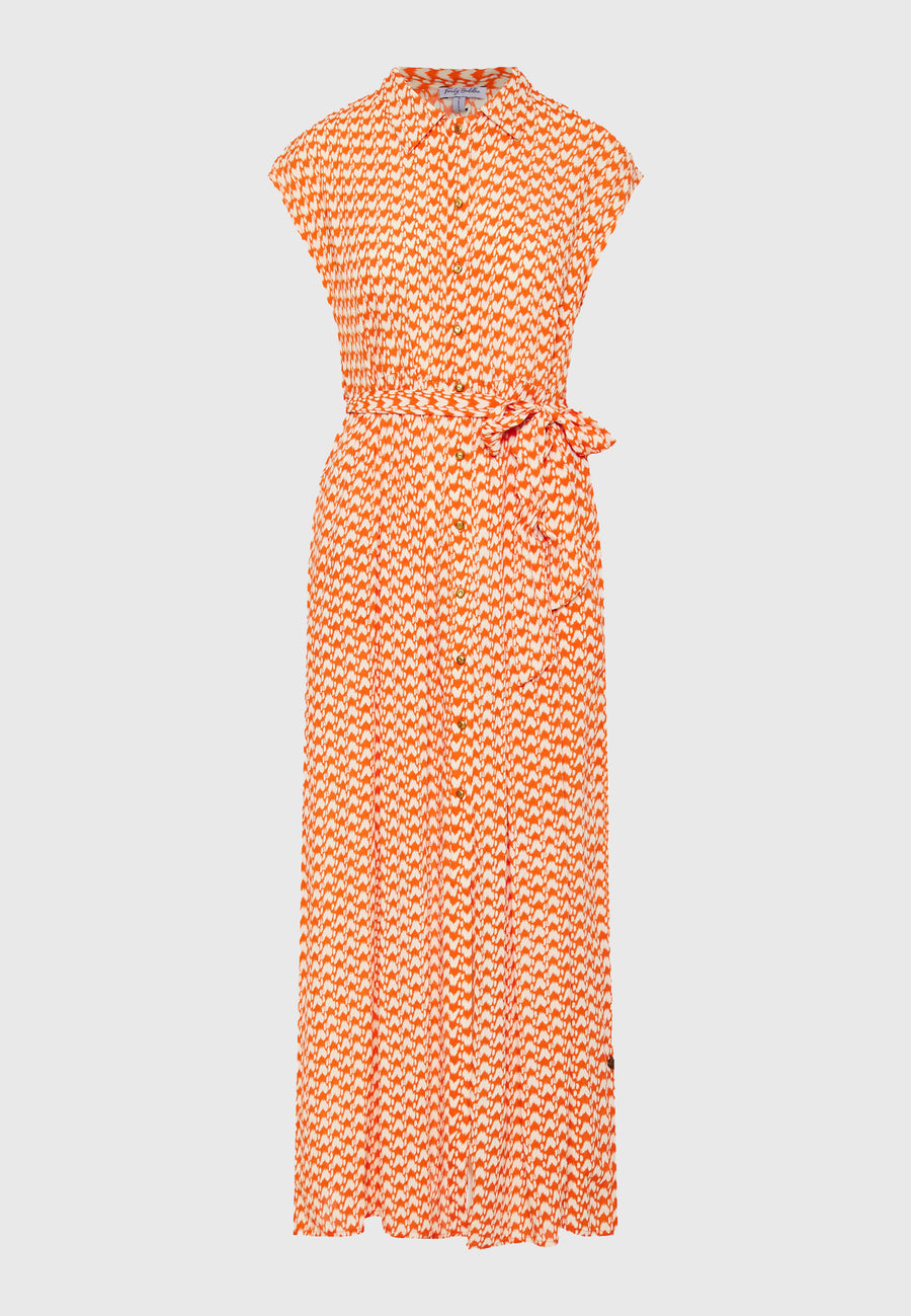 Rochie midi shemi-cămașă cu imprimeu integral și șnur lateral - Mandarin