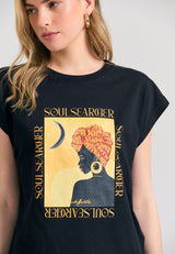 Tricou de damă din bumbac organic cu imprimeu boho - Negru