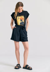 Tricou de damă din bumbac organic cu imprimeu boho - Negru
