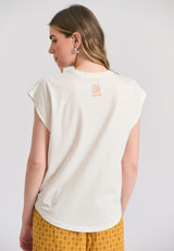 Tricou de damă din bumbac organic cu imprimeu boho - Alb-gălbui