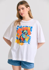 Tricou lejer cu imprimeu fotografic colorat - Alb