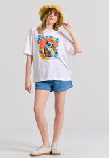 Tricou lejer cu imprimeu fotografic colorat - Alb