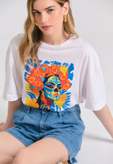 Tricou lejer cu imprimeu fotografic colorat - Alb