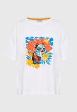 Tricou lejer cu imprimeu fotografic colorat - Alb