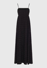 Rochie maxi cu broderie și volane - Negru