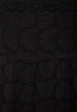 Rochie maxi cu broderie și volane - Negru