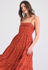 Rochie maxi cu broderie și volane - Paprika