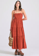 Rochie maxi cu broderie și volane - Paprika