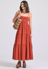 Rochie maxi cu broderie și volane - Paprika