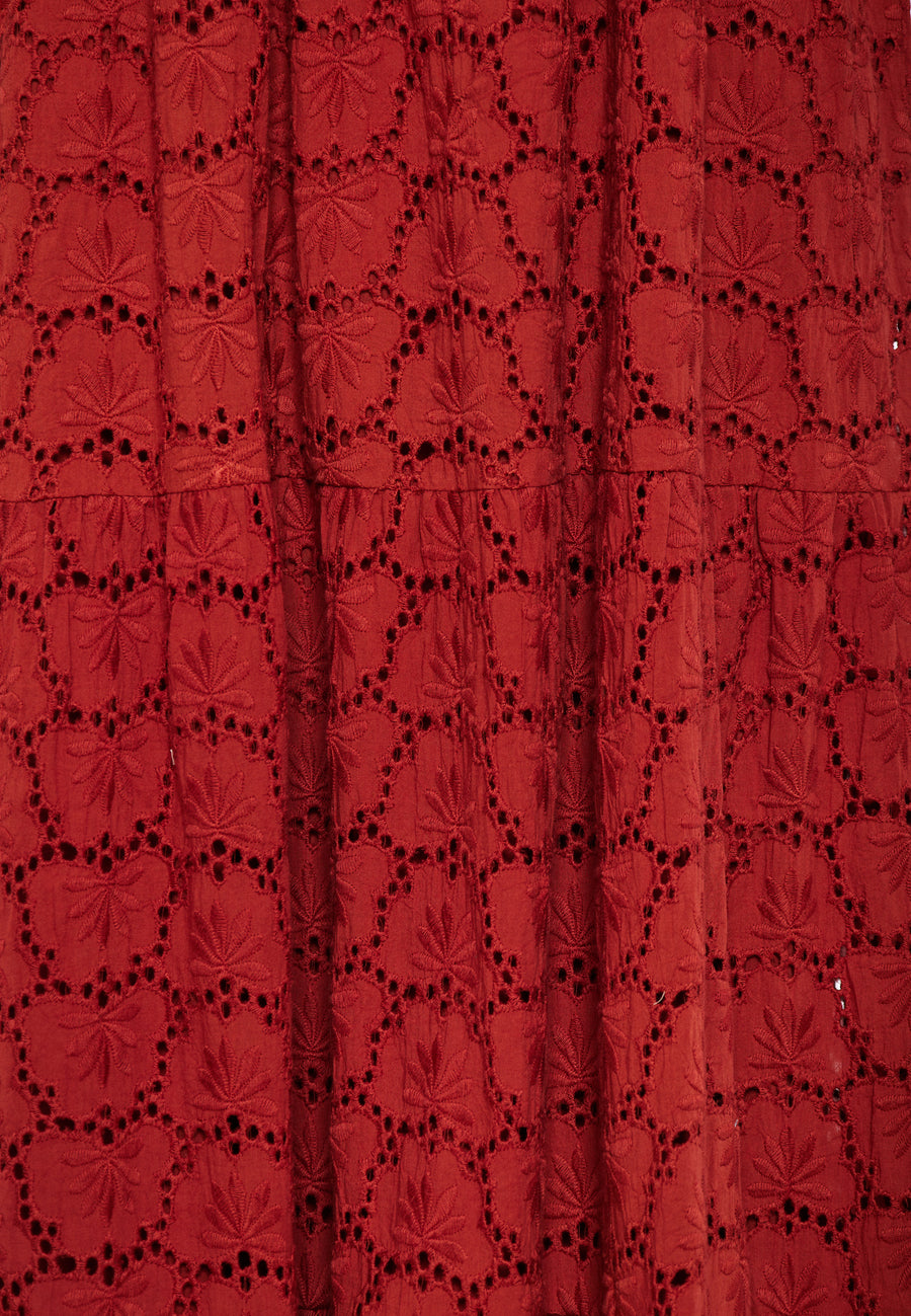 Rochie maxi cu broderie și volane - Paprika