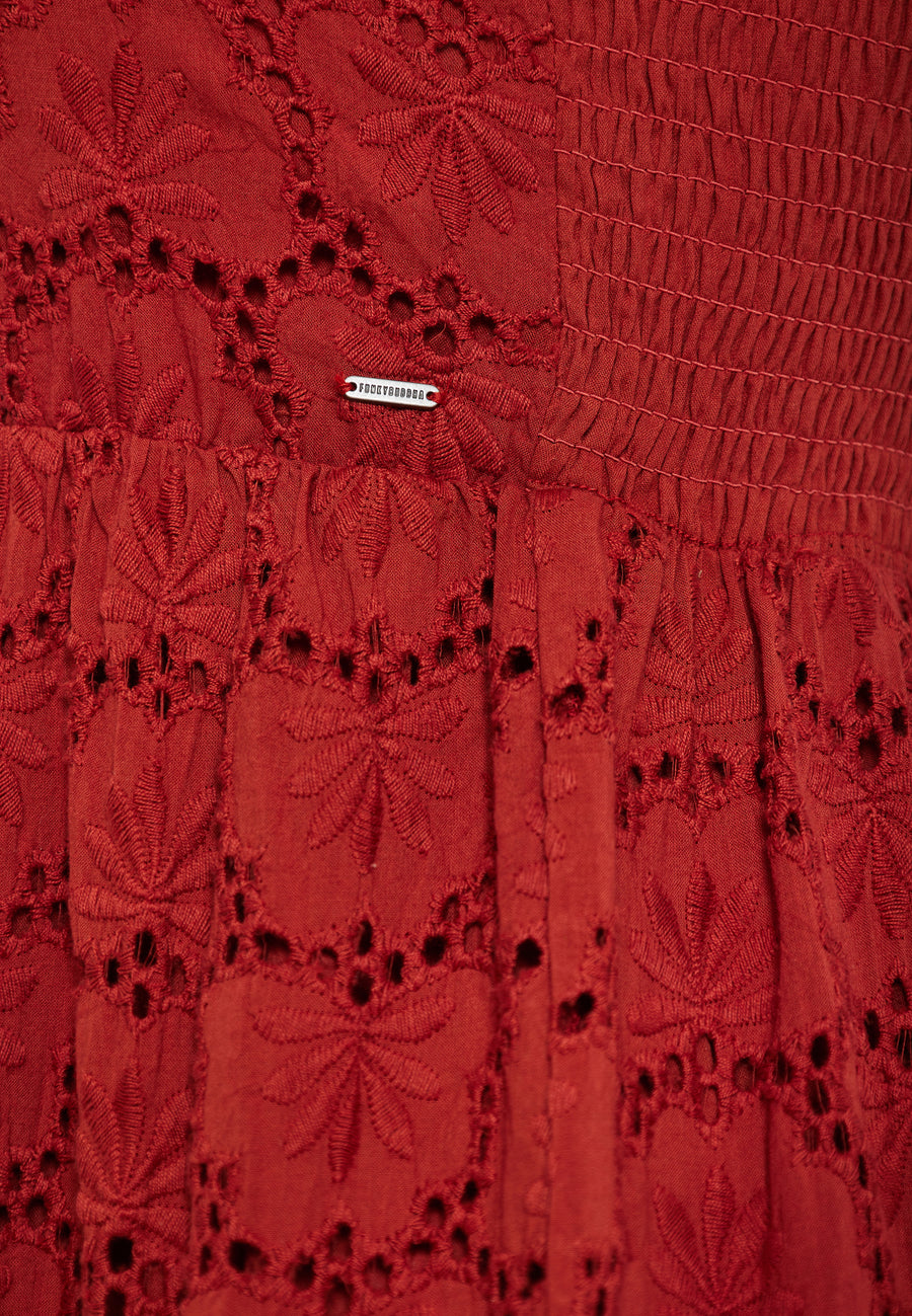Rochie maxi cu broderie și volane - Paprika