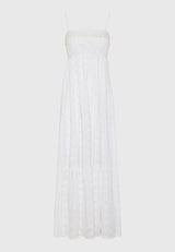 Rochie maxi cu broderie și volane - Alb