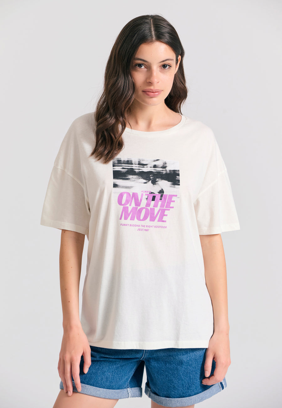 Tricou lejer pentru femei cu imprimeu fotografic - Alb-gălbui