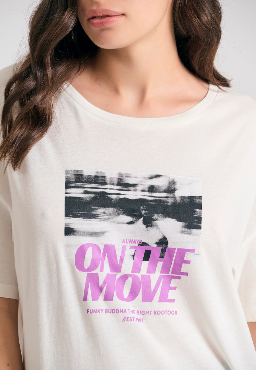 Tricou lejer pentru femei cu imprimeu fotografic - Alb-gălbui