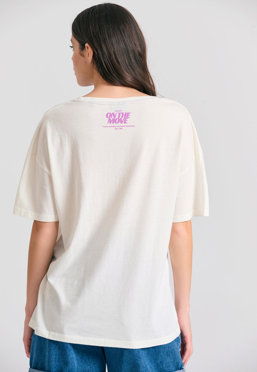 Tricou lejer pentru femei cu imprimeu fotografic - Alb-gălbui