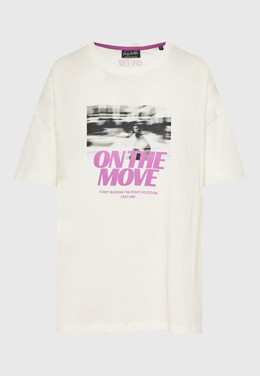 Tricou lejer pentru femei cu imprimeu fotografic - Alb-gălbui