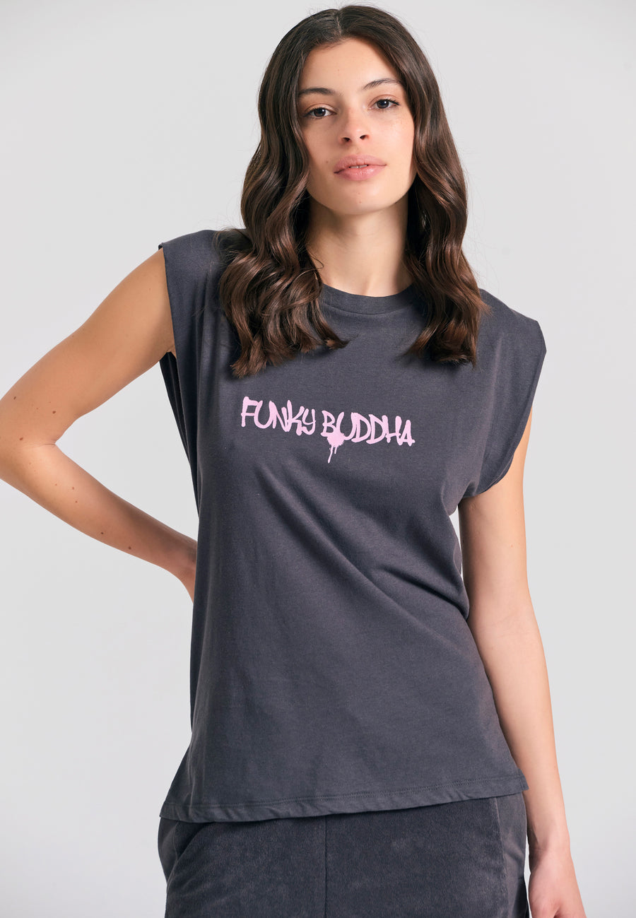 Tricou de damă cu imprimeu artistic pe spate - Antracit