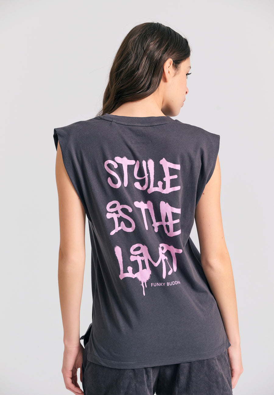 Tricou de damă cu imprimeu artistic pe spate - Antracit
