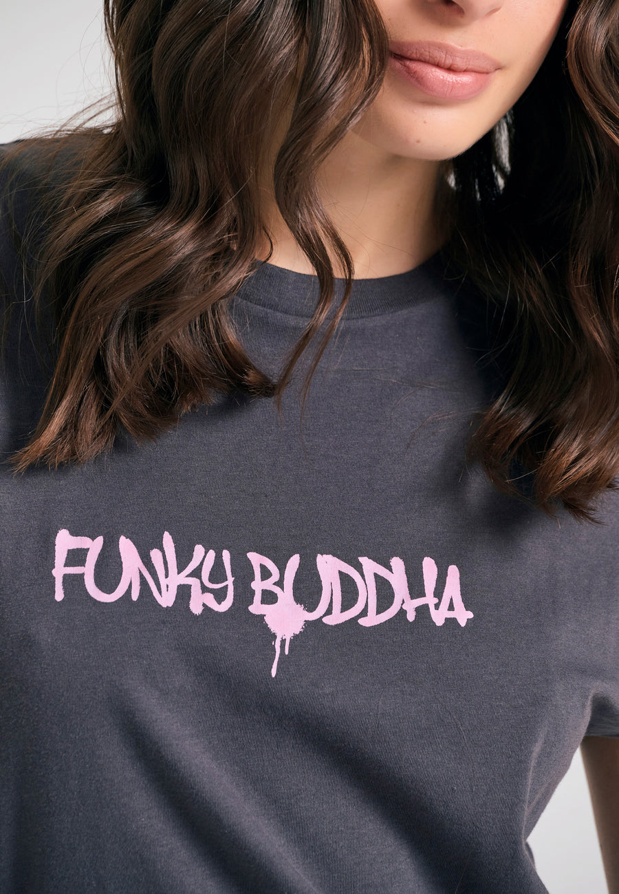 Tricou de damă cu imprimeu artistic pe spate - Antracit