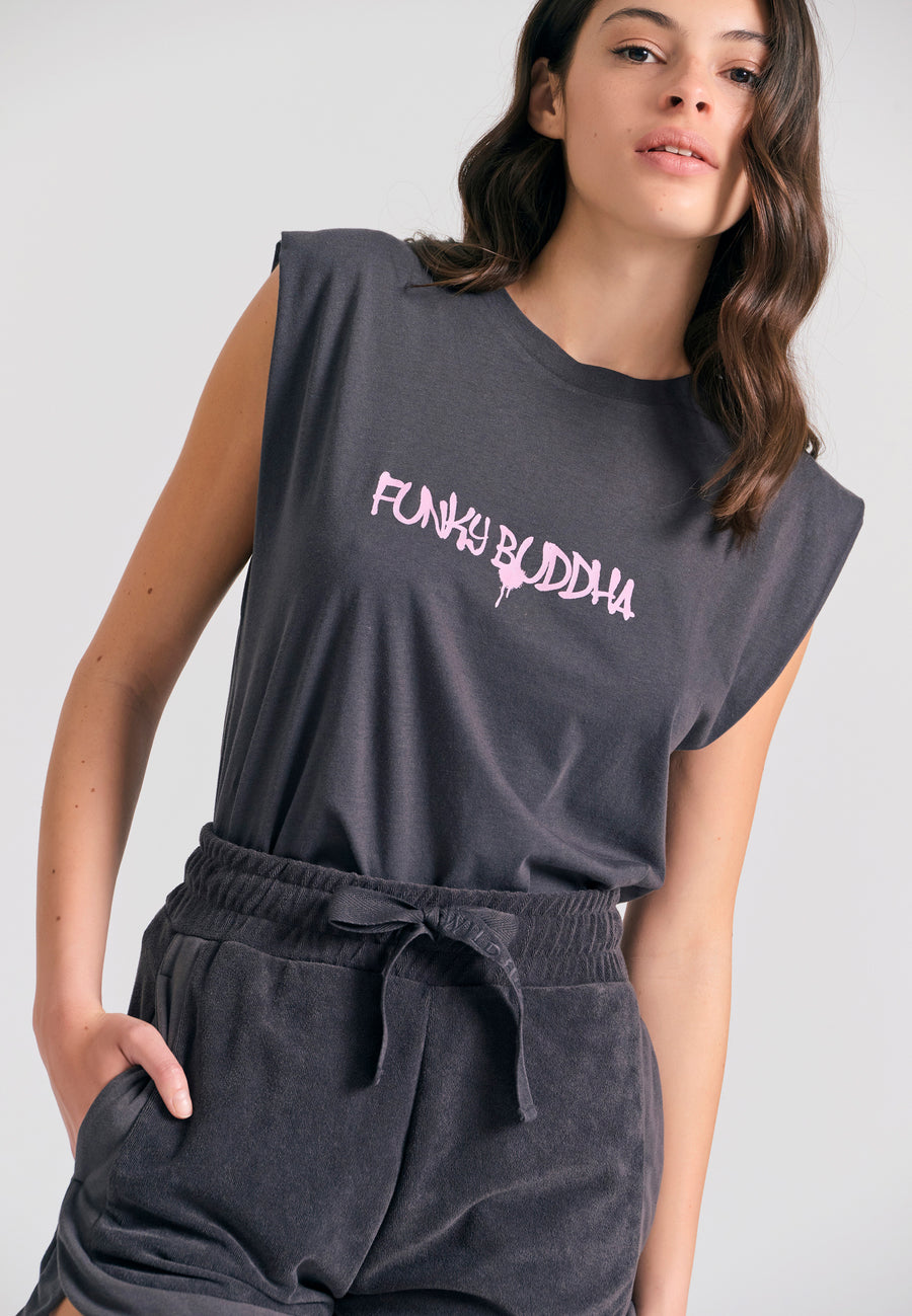 Tricou de damă cu imprimeu artistic pe spate - Antracit