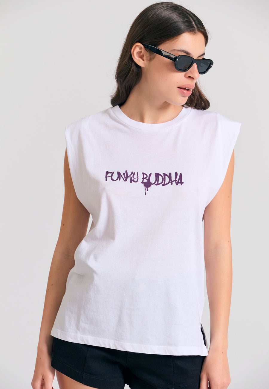 Tricou de damă cu imprimeu artistic pe spate - Alb