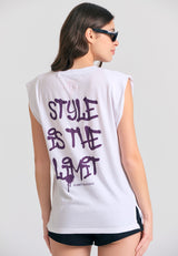 Tricou de damă cu imprimeu artistic pe spate - Alb