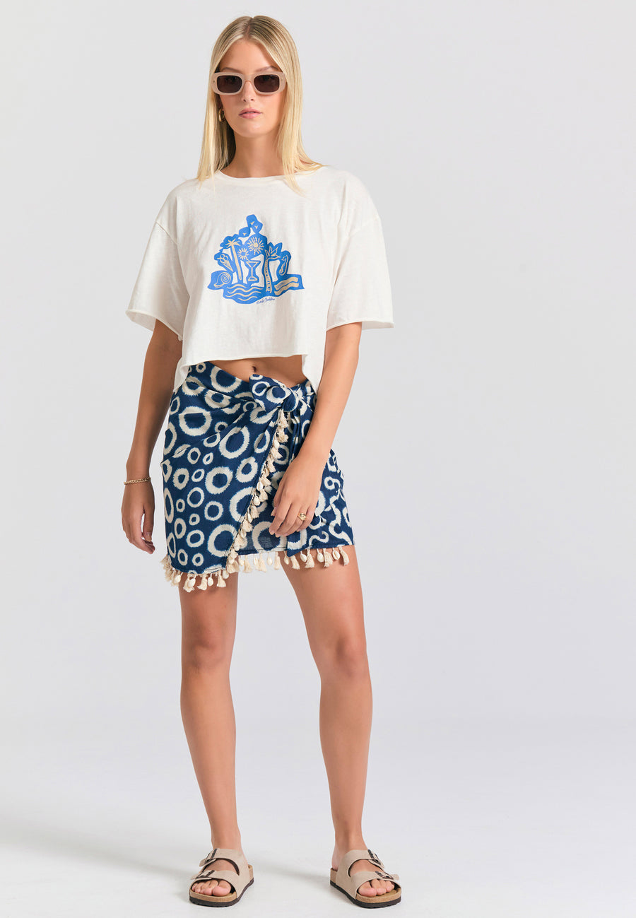 Tricou supradimensionat pentru femei cu imprimeu pe piept - Alb-gălbui