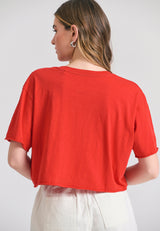 Tricou supradimensionat pentru femei cu imprimeu pe piept - Roșu intens