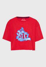 Tricou supradimensionat pentru femei cu imprimeu pe piept - Roșu intens