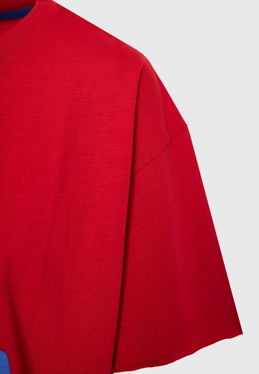 Tricou supradimensionat pentru femei cu imprimeu pe piept - Roșu intens