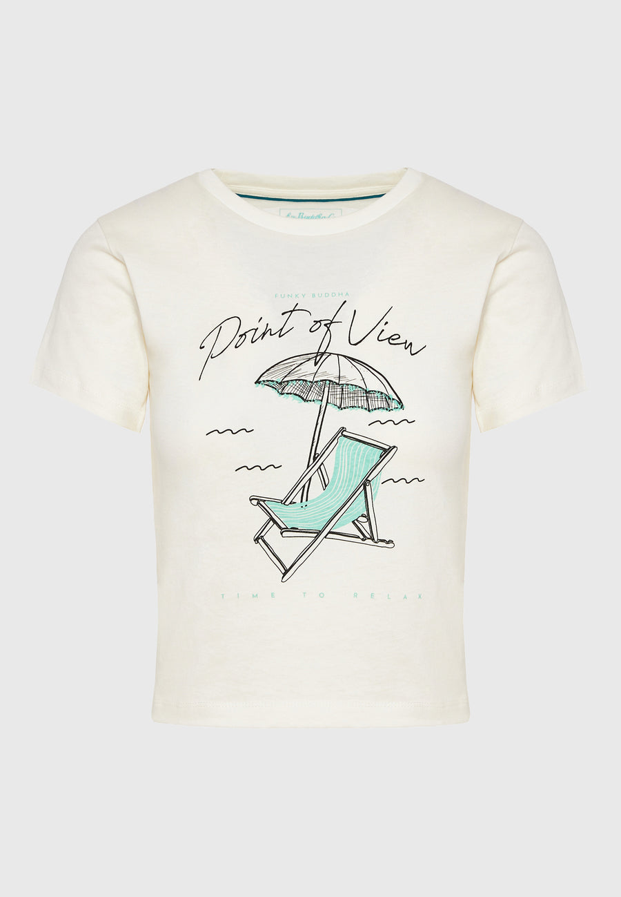 Tricou de damă cu imprimeu fotografic - Alb-gălbui