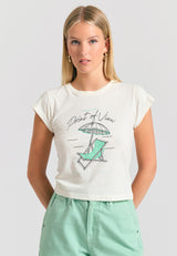 Tricou de damă cu imprimeu fotografic - Alb-gălbui