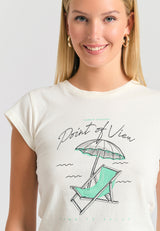 Tricou de damă cu imprimeu fotografic - Alb-gălbui