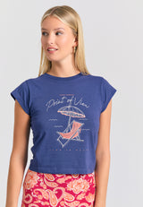 Tricou de damă cu imprimeu fotografic - Skipper albastru