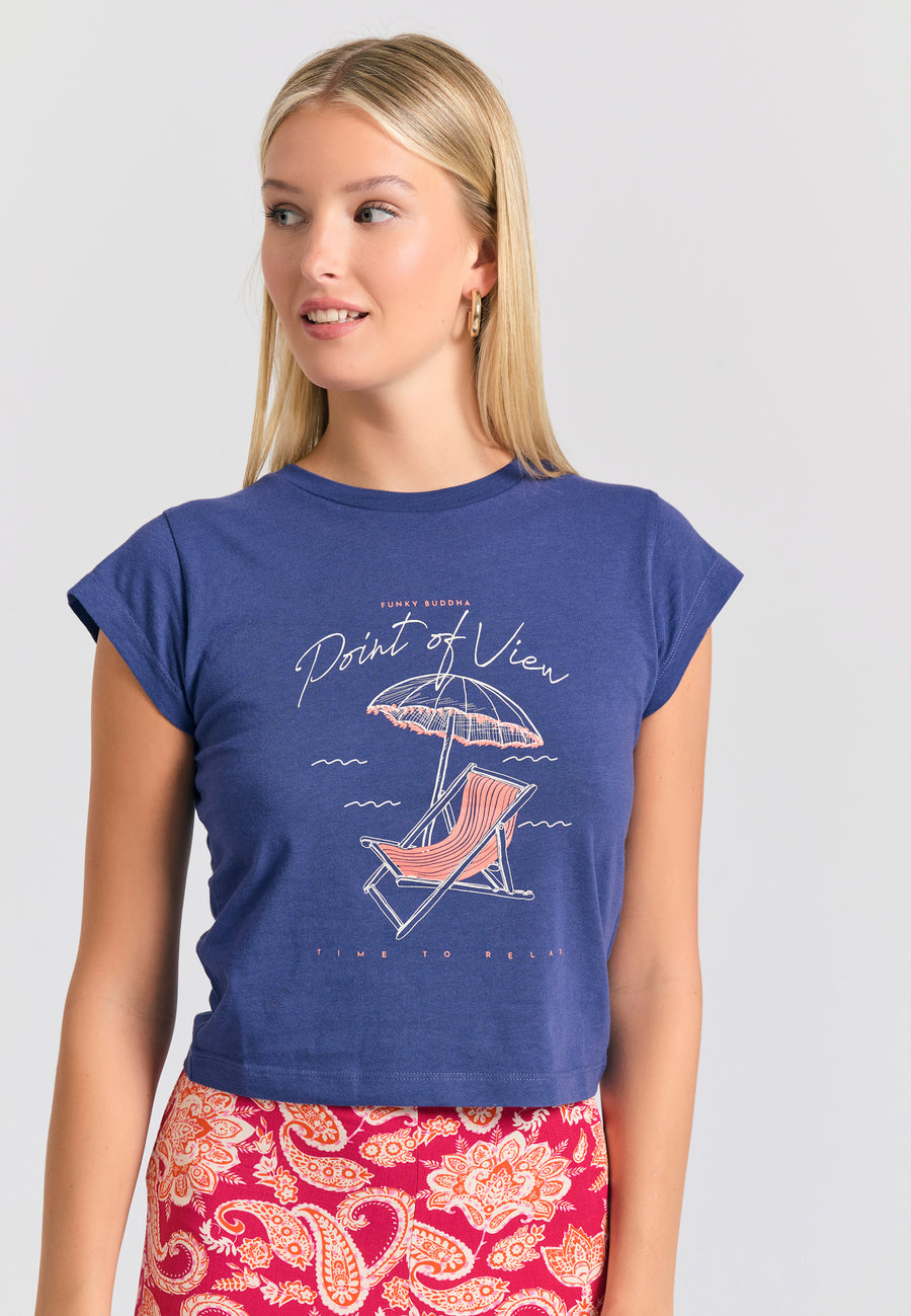 Tricou de damă cu imprimeu fotografic - Skipper albastru